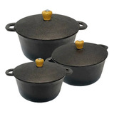 Jogo De 3 Caçarolas Ferro Panela Mineira De Ferro Antiga N 3