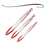 Jogo De 3 Pegador De Silicone Inox Salada Churrasco Cozinha