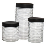 Jogo De 3 Potes De Vidro Para Mantimentos Fontana Hauskraft Cor Transparente E Preto