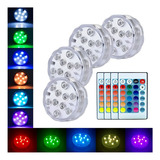 Jogo De 4 Luzes Led Rgb Piscina Controle Sem Fio Ventosa
