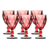 Jogo De 6 Taças Diamond Bico De Jaca Água Vinho 340ml Cor Vermelho