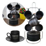 Jogo De 6 Xícaras Café Porcelana C 6 Pires E 1 Suporte