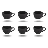 Jogo De 6 Xícaras Café Porcelana Lisa Linha Black Dubai