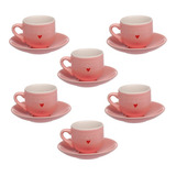 Jogo De 6 Xicaras L Amour Com Pires Em Porcelana