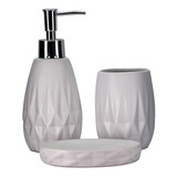 Jogo De Banheiro Saboneteira Porcelana Metrópole Branco 3pçs