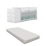 Jogo De Berço Cômoda E Colchão Branco Qmovi