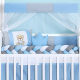 Jogo De Berço Slim Com Trança Bebe Urso Realeza Azul