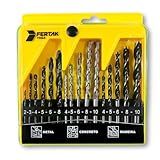 Jogo De Brocas Fertak 1202 Kit Completo Para Madeira Concreto E Metal Com 16 Peças