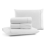 Jogo De Cama Casal Padrão 04 Pçs Ponto Palito Tecido Luxo Cor Branco Desenho Do Tecido Liso
