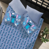 Jogo De Cama Casal Stitch Lençol 2 Fronhas Disney
