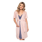 Jogo De Camisola Com Robe Gestante Corações Luna Cuore