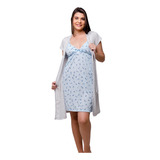 Jogo De Camisola E Robe Para Amamentação Gestante Pós Parto