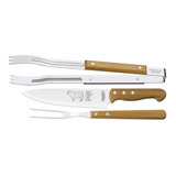 Jogo De Churrasco 3 Peças Faca Garfo Pegador Inox Tramontina