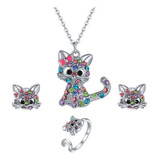 Jogo De Colar Anillo Y Aretes Em Forma De Diamante Em Fo