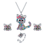 Jogo De Colar Anillo Y Aretes Em Forma De Diamante Em Fo
