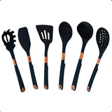Jogo De Colheres 6pçs Utensílios Cozinha De Silicone E Inox