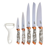 Jogo De Facas 6 Peças Inox Profissional Moderno Multiuso Cor Branco