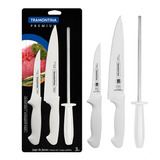 Jogo De Facas Churrasco Cozinha Com Chaira Profissional 3 Pc