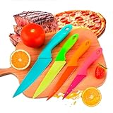 Jogo De Facas Coloridas Kit Com 4 Peças Aço Inox Para Cozinha  Churrasco  Legumes  Frango  Peixe  Salmão  Pizza  Carne  Verduras  Frutas  Linha Premium RV Globi 