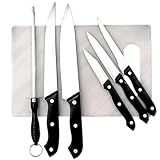 Jogo De Facas Com Lâminas Em Aço Inox E Cabos De Polipropileno Preto Com Tabua De Corte 7 Peças Linha Premium Conjunto De Facas Para Churrasco Kit Churrasco Facas Para Cozinha
