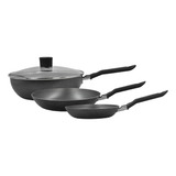 Jogo De Frigideiras E Wok Com Tampa Antiaderente 3 Peças