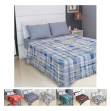 Jogo De Lençol Cama Casal Size 4 Peças Malha 100 Algodão Cozzilar Toque Macio Hotel Pousada Modelo 11