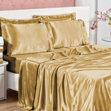 Jogo De Lençol Cama King 4 Peças Cetim Seda Sublime Cor Dourado