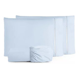 Jogo De Lençol Cama Queen 3 Pçs Percal 200 Fios 100 Algodão Cor Azul Bb Desenho Do Tecido Liso