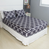 Jogo De Lençol Cama Queen Size 3 Peças Box Estampado Com Elástico Malha 100 Algodão Cozzilar Toque Macio Hotel Pousada Modelo 1