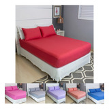 Jogo De Lençol Cama Queen Size 3 Peças Box Liso Com Elástico Malha 100 Algodão Cozzilar Toque Macio Hotel Pousada Vermelho