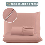 Jogo De Lençol Cama Solteiro 02 Peças 400 Fios Ponto Palito Cor Rose Desenho Do Tecido Lisa