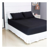 Jogo De Lençol Cama Solteiro Size 2 Peças Box Com Elástico Malha 100 Algodão Cozzilar Toque Macio Hotel Pousada Preto