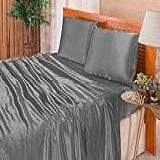 Jogo De Lençol Casal Padrão Cetim Seda Cinza 4 Peças