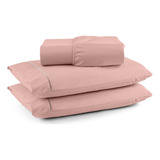 Jogo De Lençol Com Elastico Percal 400 Fios 3 Peças Casal Cor Rosa pálido Desenho Do Tecido Lisa
