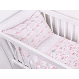Jogo De Lençol Mini Berço Kit 3 Peças Estampado Rosa Menina