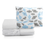 Jogo De Lençol Mini Cama Nuvem Azul 100 Algodão Moderno