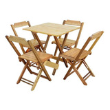 Jogo De Mesa 70x70 Com 4 Cadeiras Dobrável Madeira Maciça