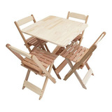 Jogo De Mesa 70x70 Dobrável C 4 Cadeiras Madeira Maciça Bar Cor Natural