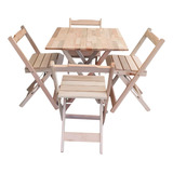 Jogo De Mesa Com 4 Cadeiras Bar 70x70 Madeira Dobrável Crú