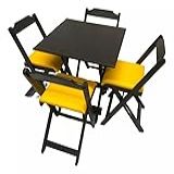 Jogo De Mesa De Bar 70x70 Com 4 Cadeiras Em Madeira Dobráveis Estofadas Amarelo 