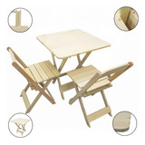 Jogo De Mesa Dobrável 70x70 C 2 Cadeiras Madeira Cru Bar