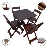 Jogo De Mesa Dobrável 70x70 C 4 Cadeiras Madeira Cor Imbuia