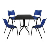 Jogo De Mesa Para Sorveterias 70x70 E 4 Cadeiras Iso Azul