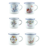 Jogo De Mini Canecas Porcelana Esmaltadas Café Decoração 6pç