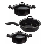 Jogo De Panelas 3pç Cooktop Indução Gás Elétrico Tampa Vidro