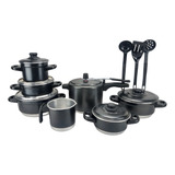 Jogo De Panelas Panela De Pressão 4 5l Com Talheres 11 Peças Cor Preto Craqueado