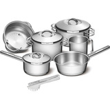 Jogo De Panelas Tramontina Aço Inox Solar 6 Peças Pegador