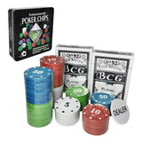 Jogo De Poker C Caixa De Metal 100 Fichas 2 Baralhos Dealer
