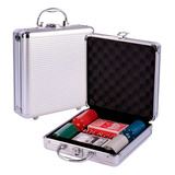 Jogo De Poker Kit 100 Fichas 2 Baralhos 5 Dados Maleta