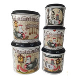 Jogo De Potes Mantimentos Latas Alumínio Cozinha Galinhas